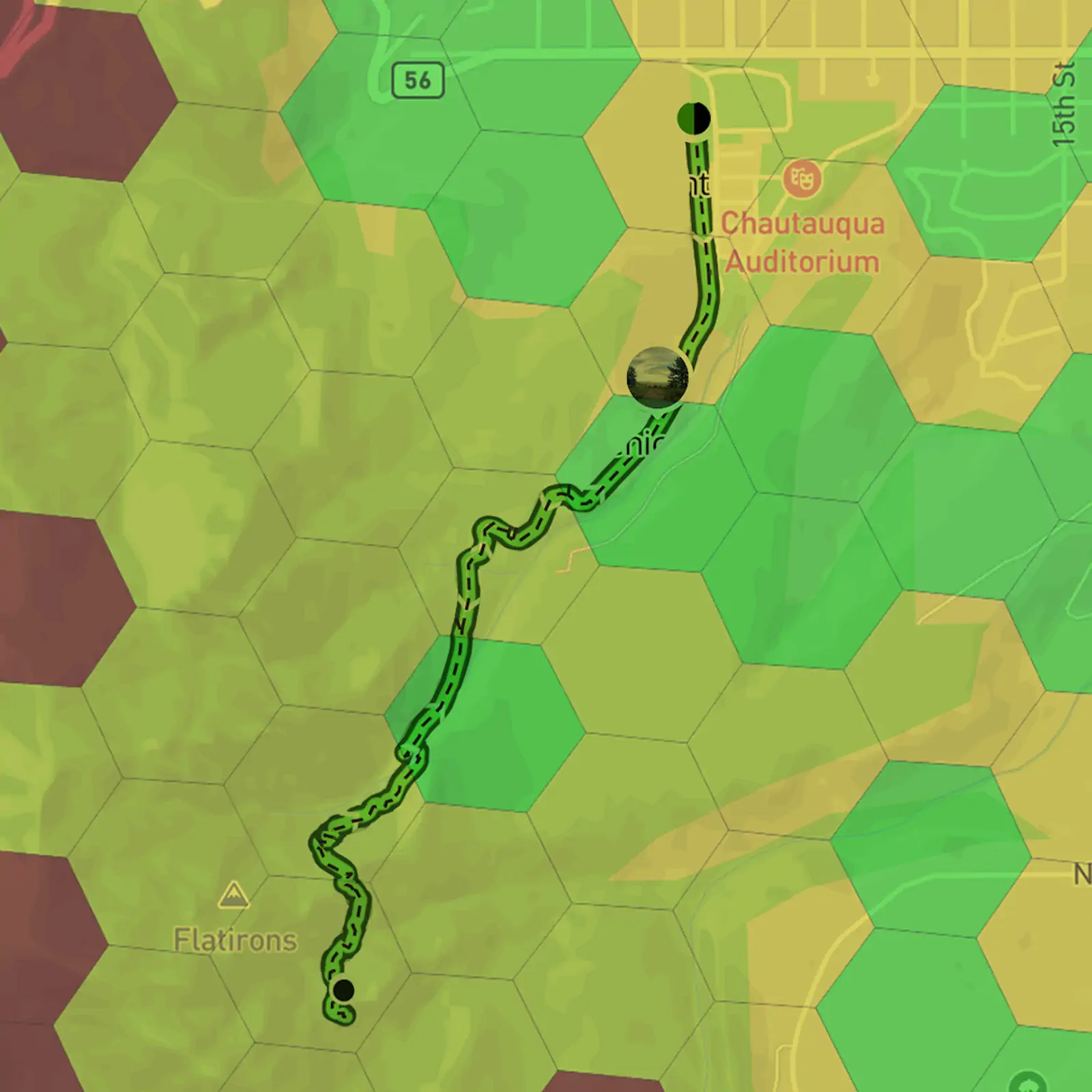 Hiking trail overlayed with cell coverage data